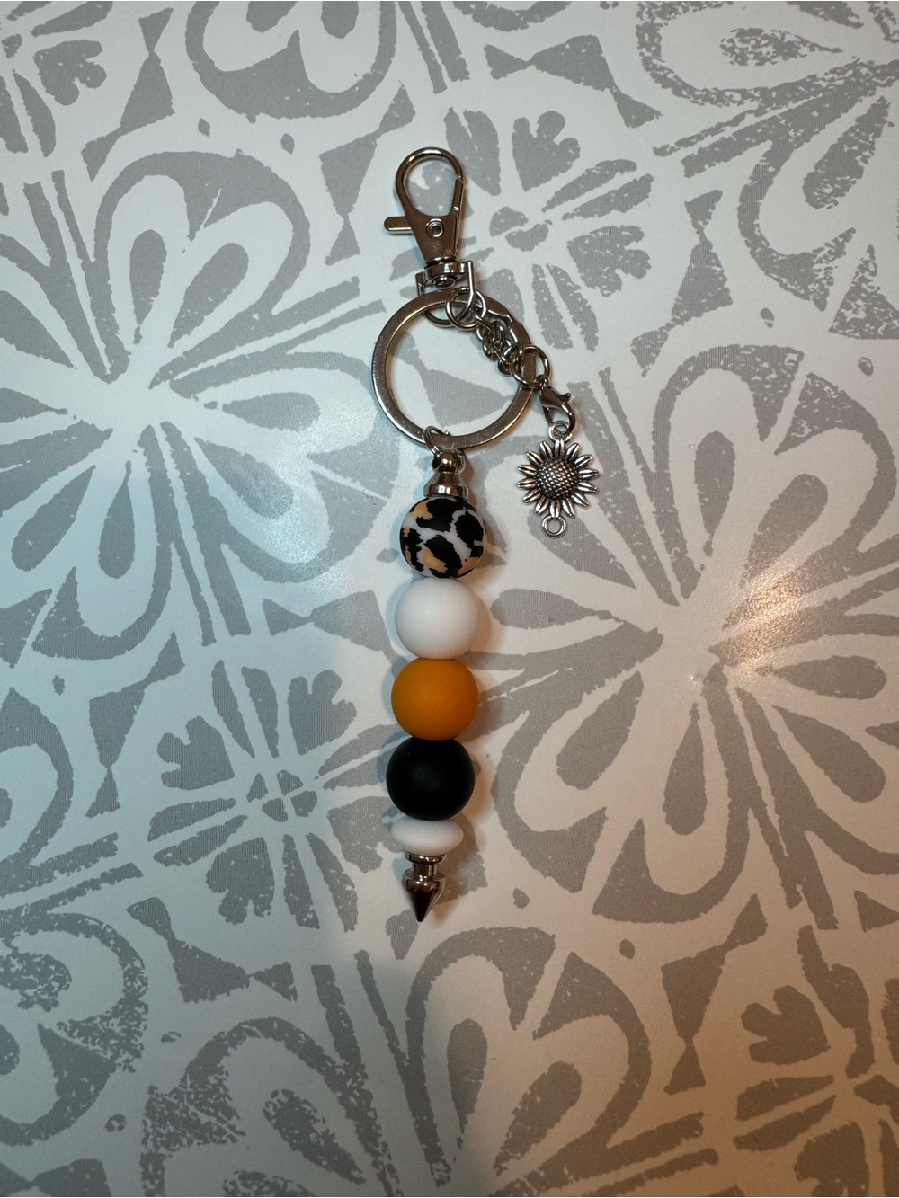 Sunflower Charm Beaded Key & Card Holder - Yellow, Black & White